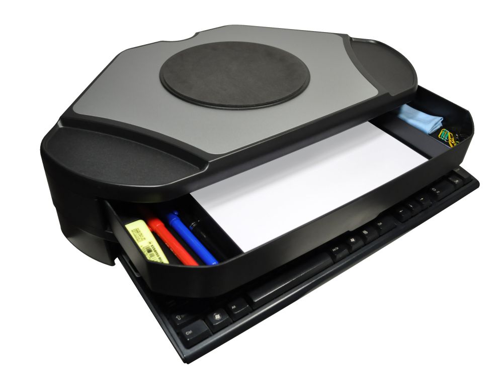 Monitorstandaard "hoek" met draaiplateau + lade